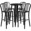 Flash Furniture CH-51080BH-4-30VRT-BK-GG 24" Round Metal Bar Table Set With 4 Vertical Slat Back Barstools In Black