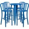 Flash Furniture CH-51080BH-4-30VRT-BL-GG 24" Round Metal Bar Table Set With 4 Vertical Slat Back Barstools In Blue
