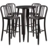 Flash Furniture CH-51080BH-4-30VRT-BQ-GG 24"Round Metal Bar Table Set With 4 Vertical Slat Back Barstools In Antique