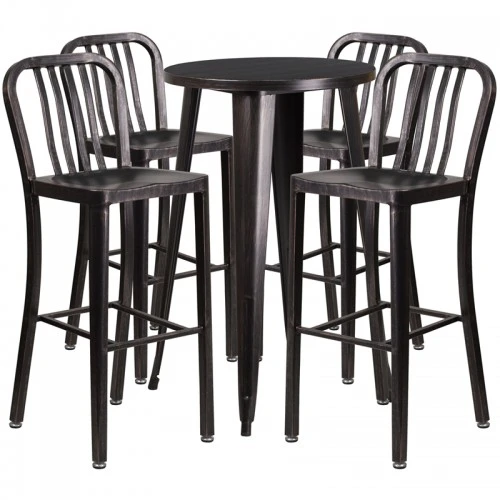 Flash Furniture CH-51080BH-4-30VRT-BQ-GG 24"Round Metal Bar Table Set With 4 Vertical Slat Back Barstools In Antique 1 Flash Furniture CH-51080BH-4-30VRT-BQ-GG 24"Round Metal Bar Table Set With 4 Vertical Slat Back Barstools In Antique