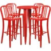 Flash Furniture CH-51080BH-4-30VRT-RED-GG 24" Round Metal Bar Table Set With 4 Vertical Slat Back Barstools In Red
