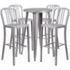 Flash Furniture CH-51080BH-4-30VRT-SIL-GG 24" Round Metal Bar Table Set With 4 Vertical Slat Back Barstools In Silver