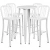 Flash Furniture CH-51080BH-4-30VRT-WH-GG 24" Round Metal Bar Table Set With 4 Vertical Slat Back Barstools In White