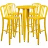Flash Furniture CH-51080BH-4-30VRT-YL-GG 24" Round Metal Bar Table Set With 4 Vertical Slat Back Barstools In Yellow