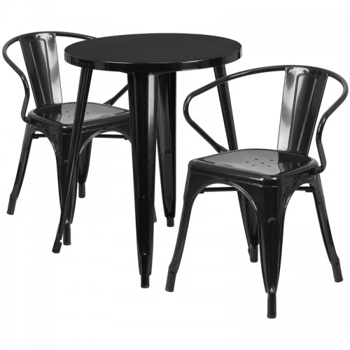 Flash Furniture CH-51080TH-2-18ARM-BK-GG 24" Round Metal Table Set With Arm Chairs In Black 1 Flash Furniture CH-51080TH-2-18ARM-BK-GG 24" Round Metal Table Set With Arm Chairs In Black