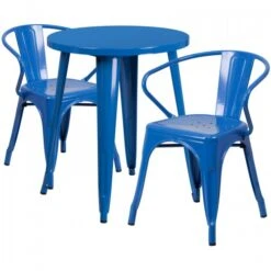 Flash Furniture CH-51080TH-2-18ARM-BL-GG 24" Round Metal Table Set With Arm Chairs In Blue