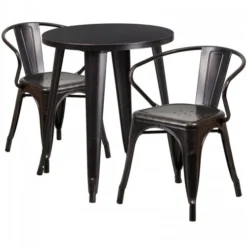 Flash Furniture CH-51080TH-2-18ARM-BQ-GG 24" Round Metal Table Set With Arm Chairs In Antique