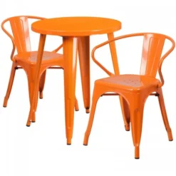 Flash Furniture CH-51080TH-2-18ARM-OR-GG 24" Round Metal Table Set With Arm Chairs In Orange