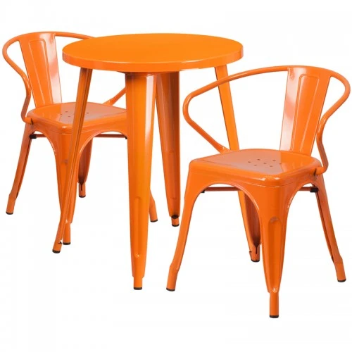 Flash Furniture CH-51080TH-2-18ARM-OR-GG 24" Round Metal Table Set With Arm Chairs In Orange 1 Flash Furniture CH-51080TH-2-18ARM-OR-GG 24" Round Metal Table Set With Arm Chairs In Orange