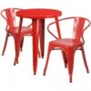 Flash Furniture CH-51080TH-2-18ARM-RED-GG 24" Round Metal Table Set With Arm Chairs In Red
