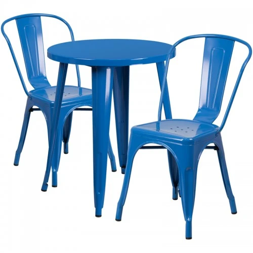 Flash Furniture CH-51080TH-2-18CAFE-BL-GG 24" Round Metal Table Set With Cafe Chairs In Blue 1 Flash Furniture CH-51080TH-2-18CAFE-BL-GG 24" Round Metal Table Set With Cafe Chairs In Blue