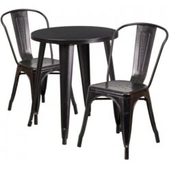 Flash Furniture CH-51080TH-2-18CAFE-BQ-GG 24" Round Metal Table Set With Cafe Chairs In Antique