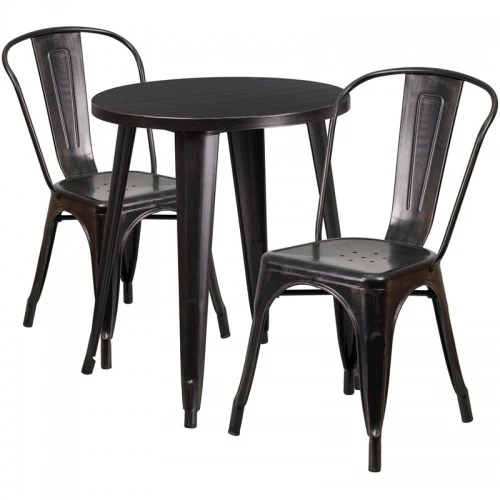 Flash Furniture CH-51080TH-2-18CAFE-BQ-GG 24" Round Metal Table Set With Cafe Chairs In Antique 1 Flash Furniture CH-51080TH-2-18CAFE-BQ-GG 24" Round Metal Table Set With Cafe Chairs In Antique
