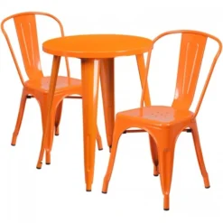 Flash Furniture CH-51080TH-2-18CAFE-OR-GG 24" Round Metal Table Set With Cafe Chairs In Orange