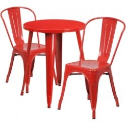 Flash Furniture CH-51080TH-2-18CAFE-RED-GG 24" Round Metal Table Set With Cafe Chairs In Red