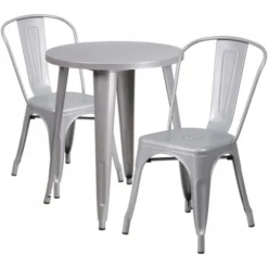 Flash Furniture CH-51080TH-2-18CAFE-SIL-GG 24" Round Metal Table Set With Cafe Chairs In Silver