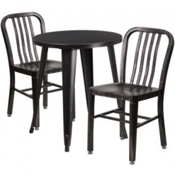 Flash Furniture CH-51080TH-2-18VRT-BQ-GG 24" Round Metal Table Set With Back Chairs In Antique