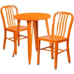 Flash Furniture CH-51080TH-2-18VRT-OR-GG 24" Round Metal Table Set With Back Chairs In Orange