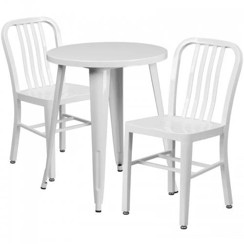 Flash Furniture CH-51080TH-2-18VRT-WH-GG 24" Round Metal Table Set With Back Chairs In White 1 Flash Furniture CH-51080TH-2-18VRT-WH-GG 24" Round Metal Table Set With Back Chairs In White