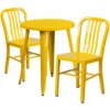 Flash Furniture CH-51080TH-2-18VRT-YL-GG 24" Round Metal Table Set With Back Chairs In Yellow