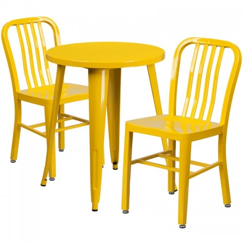 Flash Furniture CH-51080TH-2-18VRT-YL-GG 24" Round Metal Table Set With Back Chairs In Yellow 1 Flash Furniture CH-51080TH-2-18VRT-YL-GG 24" Round Metal Table Set With Back Chairs In Yellow
