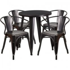 Flash Furniture CH-51080TH-4-18ARM-BQ-GG 24" Round Metal Table Set With Arm Chairs In Antique