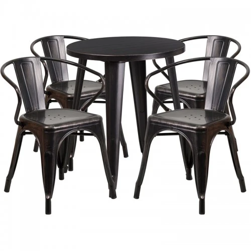 Flash Furniture CH-51080TH-4-18ARM-BQ-GG 24" Round Metal Table Set With Arm Chairs In Antique 1 Flash Furniture CH-51080TH-4-18ARM-BQ-GG 24" Round Metal Table Set With Arm Chairs In Antique