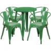 Flash Furniture CH-51080TH-4-18ARM-GN-GG 24" Round Metal Table Set With Arm Chairs In Green