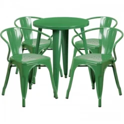Flash Furniture CH-51080TH-4-18ARM-GN-GG 24" Round Metal Table Set With Arm Chairs In Green