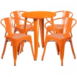 Flash Furniture CH-51080TH-4-18ARM-OR-GG 24" Round Metal Table Set With Arm Chairs In Orange
