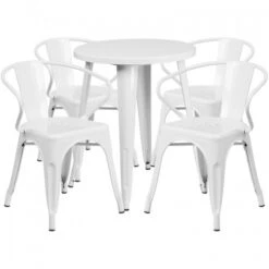 Flash Furniture CH-51080TH-4-18ARM-WH-GG 24" Round Metal Table Set With Arm Chairs In White