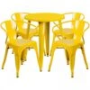 Flash Furniture CH-51080TH-4-18ARM-YL-GG 24" Round Metal Table Set With Arm Chairs In Yellow