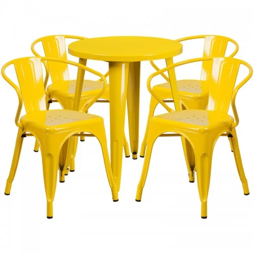 Flash Furniture CH-51080TH-4-18ARM-YL-GG 24" Round Metal Table Set With Arm Chairs In Yellow 1 Flash Furniture CH-51080TH-4-18ARM-YL-GG 24" Round Metal Table Set With Arm Chairs In Yellow