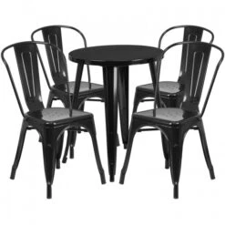 Flash Furniture CH-51080TH-4-18CAFE-BK-GG 24" Round Metal Table Set With Cafe Chairs In Black