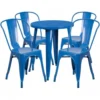 Flash Furniture CH-51080TH-4-18CAFE-BL-GG 24" Round Metal Table Set With Cafe Chairs In Blue