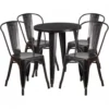 Flash Furniture CH-51080TH-4-18CAFE-BQ-GG 24" Round Metal Table Set With Cafe Chairs In Antique