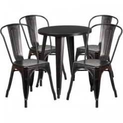 Flash Furniture CH-51080TH-4-18CAFE-BQ-GG 24" Round Metal Table Set With Cafe Chairs In Antique
