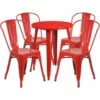 Flash Furniture CH-51080TH-4-18CAFE-RED-GG 24" Round Metal Table Set With Cafe Chairs In Red