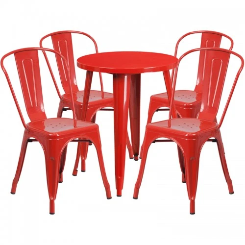 Flash Furniture CH-51080TH-4-18CAFE-RED-GG 24" Round Metal Table Set With Cafe Chairs In Red 1 Flash Furniture CH-51080TH-4-18CAFE-RED-GG 24" Round Metal Table Set With Cafe Chairs In Red