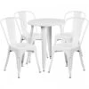 Flash Furniture CH-51080TH-4-18CAFE-WH-GG 24" Round Metal Table Set With Cafe Chairs In White