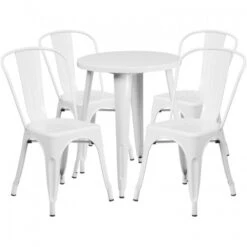 Flash Furniture CH-51080TH-4-18CAFE-WH-GG 24" Round Metal Table Set With Cafe Chairs In White