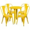 Flash Furniture CH-51080TH-4-18CAFE-YL-GG 24" Round Metal Table Set With Cafe Chairs In Yellow