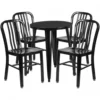 Flash Furniture CH-51080TH-4-18VRT-BK-GG 24" Round Metal Table Set With Back Chairs In Black