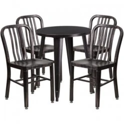 Flash Furniture CH-51080TH-4-18VRT-BQ-GG 24" Round Metal Table Set With Back Chairs In Antique