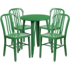 Flash Furniture CH-51080TH-4-18VRT-GN-GG 24" Round Metal Table Set With Back Chairs In Green