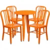 Flash Furniture CH-51080TH-4-18VRT-OR-GG 24" Round Metal Table Set With Back Chairs In Orange