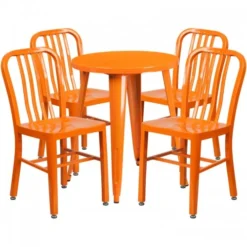Flash Furniture CH-51080TH-4-18VRT-OR-GG 24" Round Metal Table Set With Back Chairs In Orange