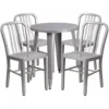 Flash Furniture CH-51080TH-4-18VRT-SIL-GG 24" Round Metal Table Set With Back Chairs In Silver