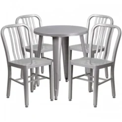 Flash Furniture CH-51080TH-4-18VRT-SIL-GG 24" Round Metal Table Set With Back Chairs In Silver