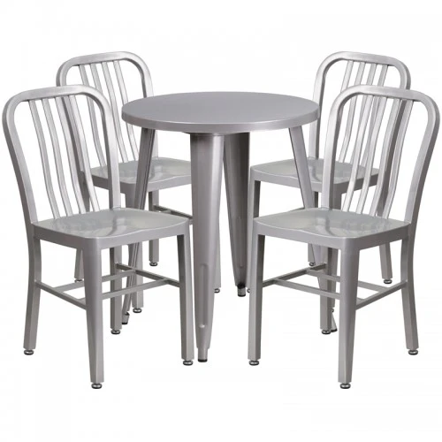 Flash Furniture CH-51080TH-4-18VRT-SIL-GG 24" Round Metal Table Set With Back Chairs In Silver 1 Flash Furniture CH-51080TH-4-18VRT-SIL-GG 24" Round Metal Table Set With Back Chairs In Silver